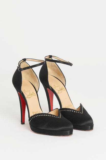 Black Satin Preowned Crystal Embellished Pumps