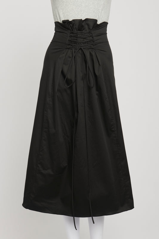 Black Cotton Blend Preowned Lace Up Midi Skirt