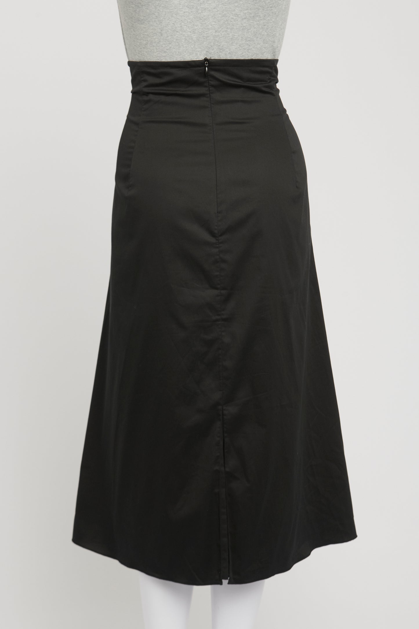 Black Cotton Blend Preowned Lace Up Midi Skirt
