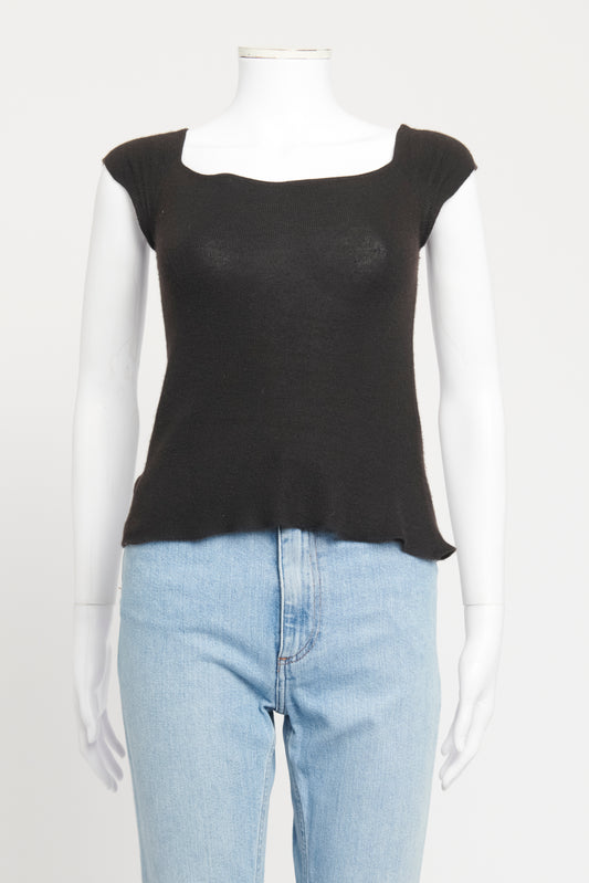 Black Cashmere Blend Preowned Cap Sleeve Knitted Top