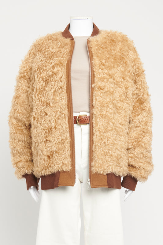 Brown Faux Shearling Preowned Felt Bomber Jacket