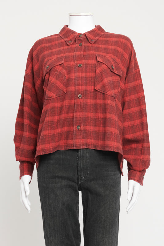 Red Cotton Blend Preowned Check Shirt