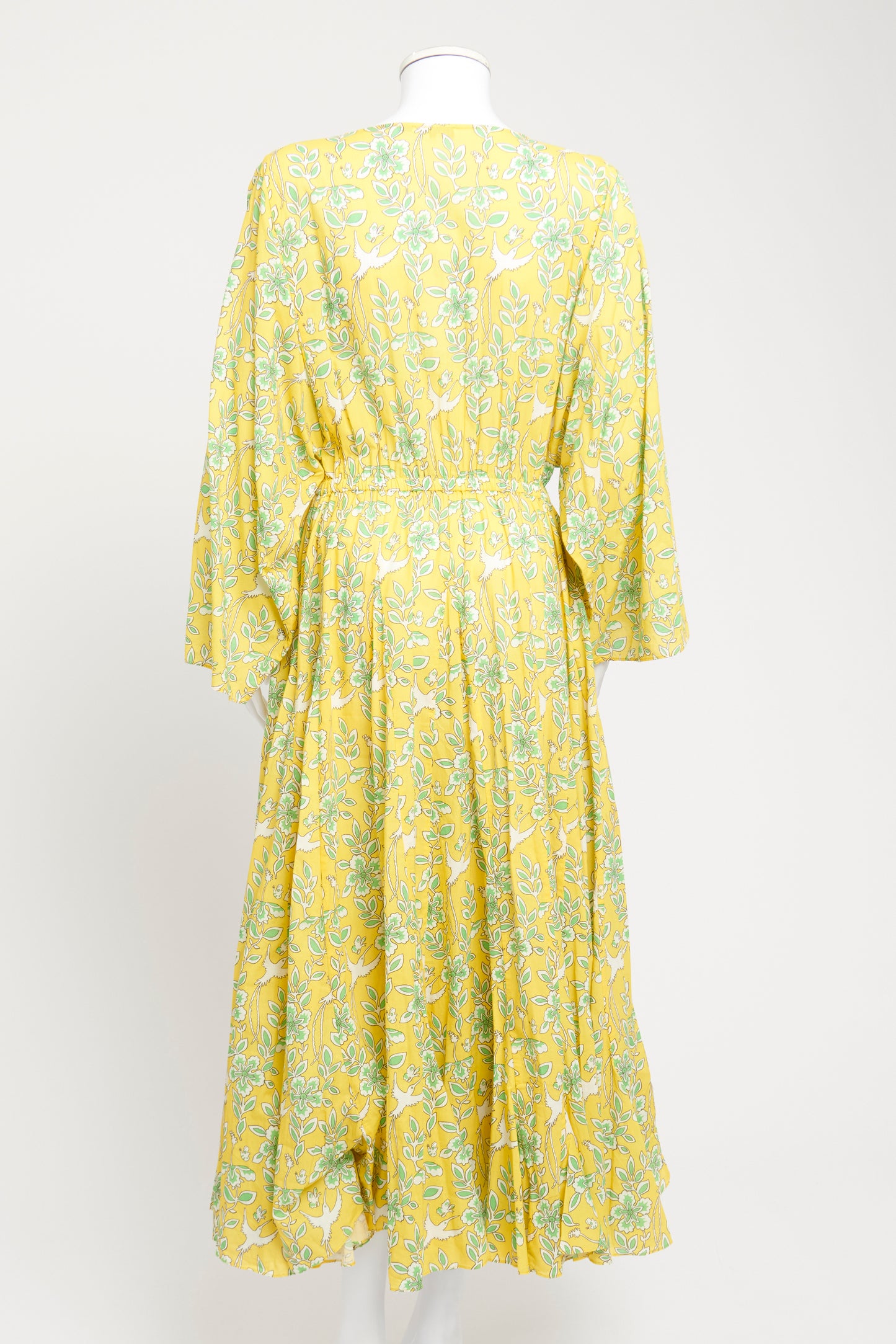 Yellow Cotton Preowned Emily Floral Print Midi Dress