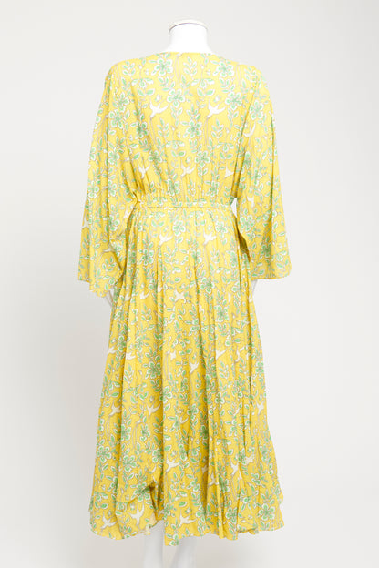 Yellow Cotton Preowned Emily Floral Print Midi Dress