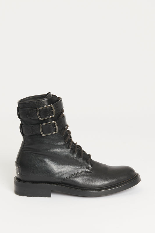 Black Leather Preowned Kangaroo Military Boots