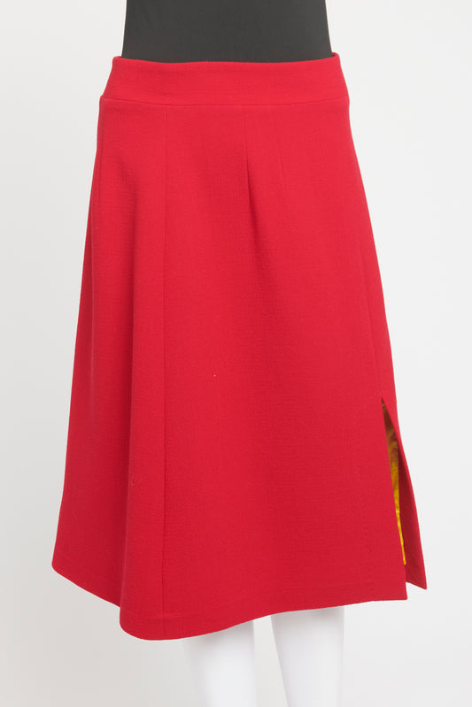 Raspberry Wool Preowned Midi Skirt
