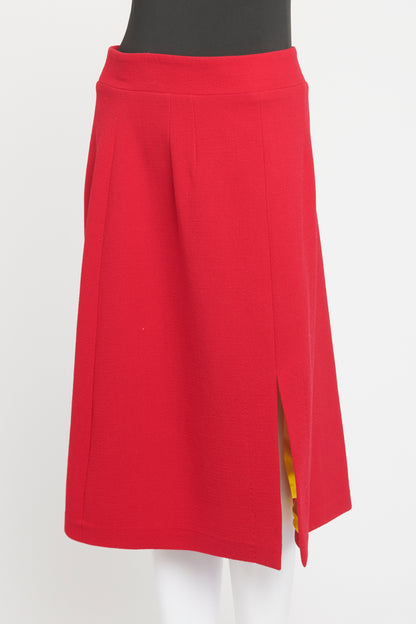 Raspberry Wool Preowned Midi Skirt