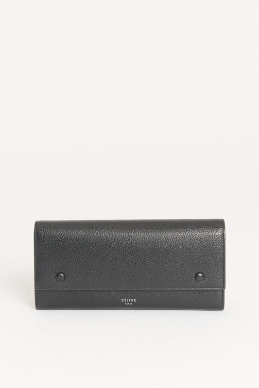2018 Black Grained Leather Preowned Flap Bi-Fold Wallet