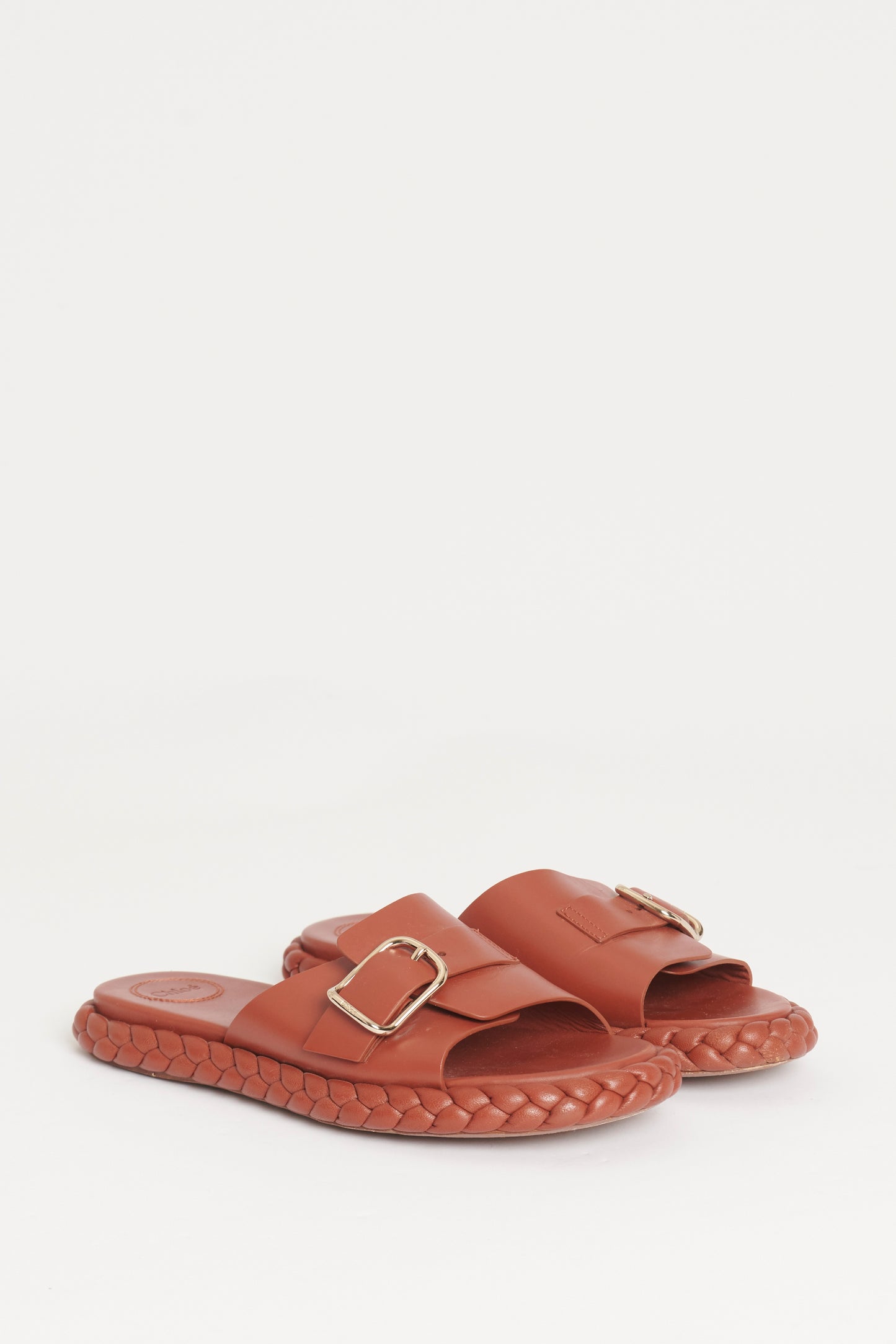 Brown Leather Preowned Braided Pip Sandals