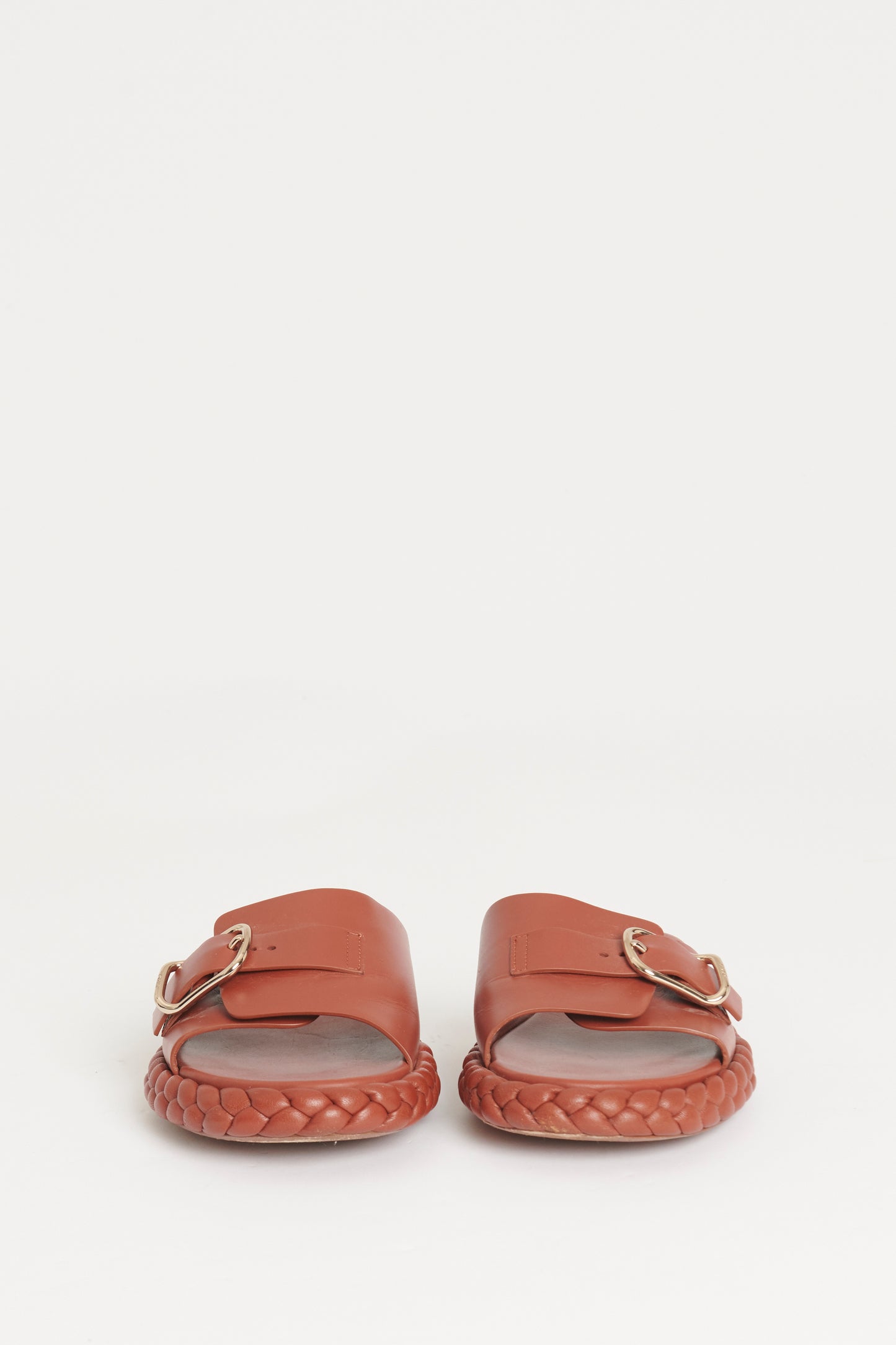 Brown Leather Preowned Braided Pip Sandals