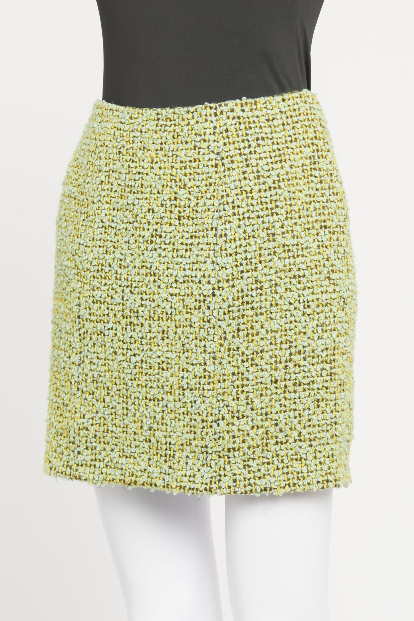 1994 Green Wool Blend Preowned Boucle Mini Skirt