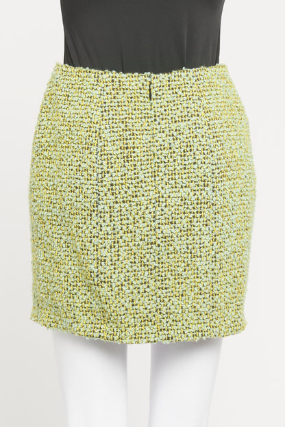 1994 Green Wool Blend Preowned Boucle Mini Skirt