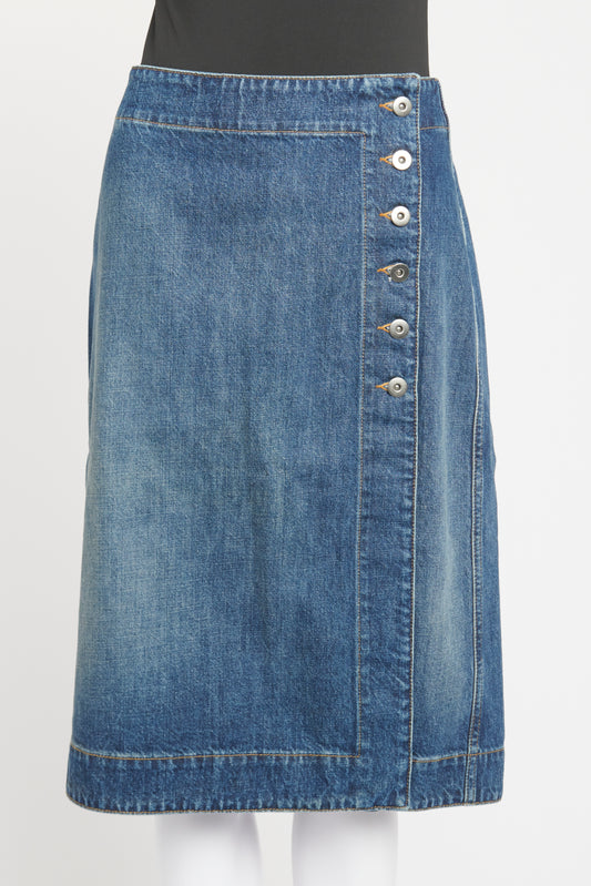 Blue Denim Preowned Knee Length Skirt