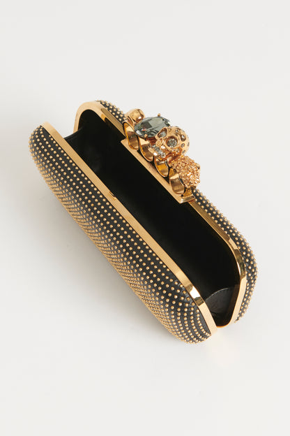 Black Leather Preowned Studded Knuckle Duster Clutch Bag