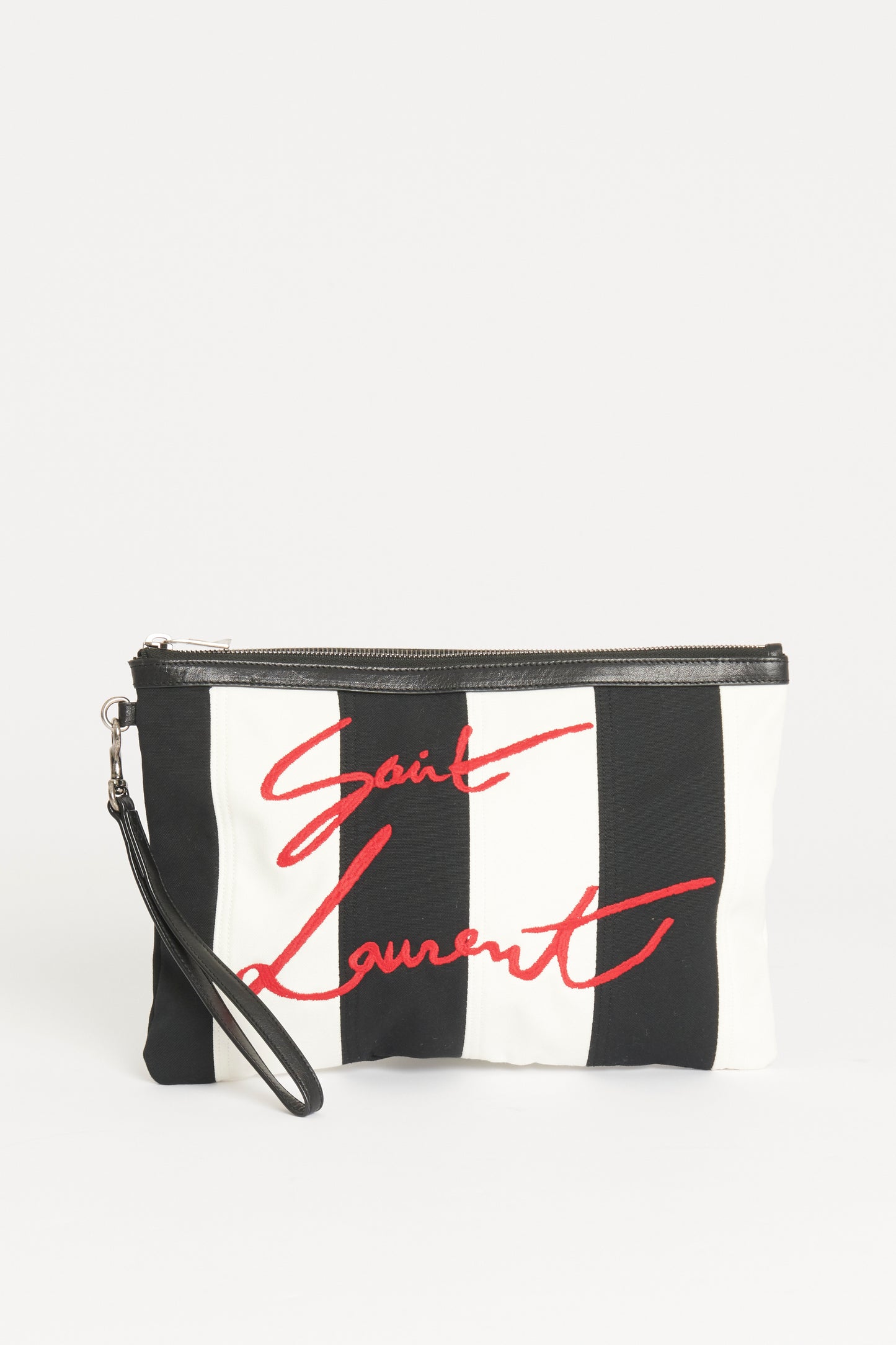 Black and White Cotton Preowned Clutch Bag