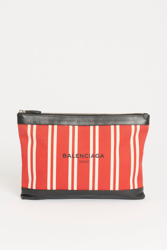 Red Cotton Preowned Striped Logo Clutch Bag