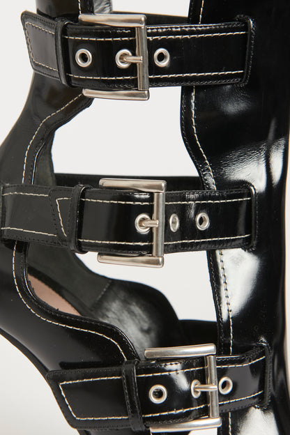 2019 Black Leather Preowned Silver Buckle Booties
