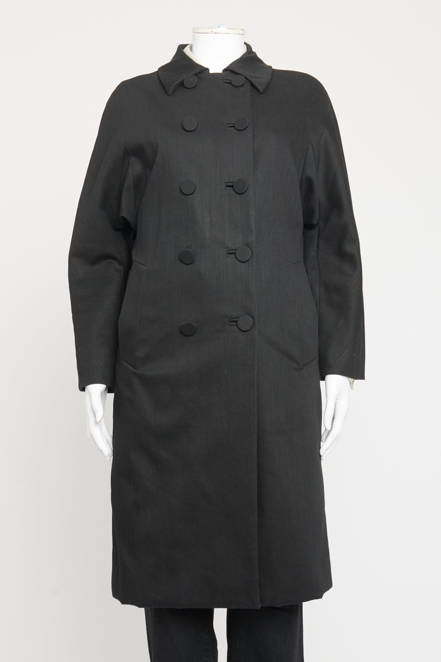Black Cotton Blend Preowned Double Breasted Coat