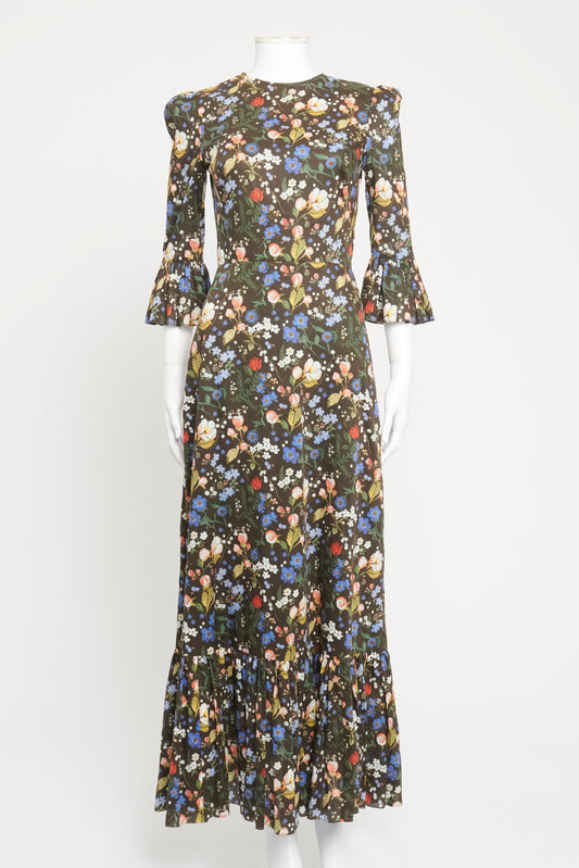Black Cotton Preowned Floral Forget Me Not Maxi Dress
