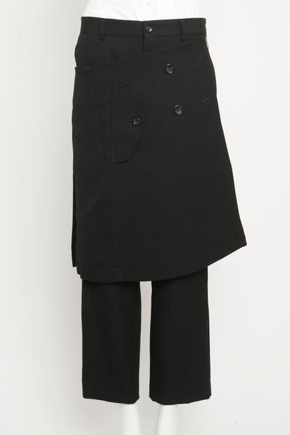 Black Wool Preowned Layered Detail Trousers