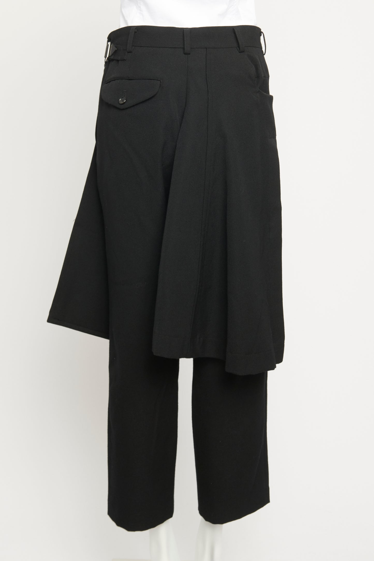 Black Wool Preowned Layered Detail Trousers