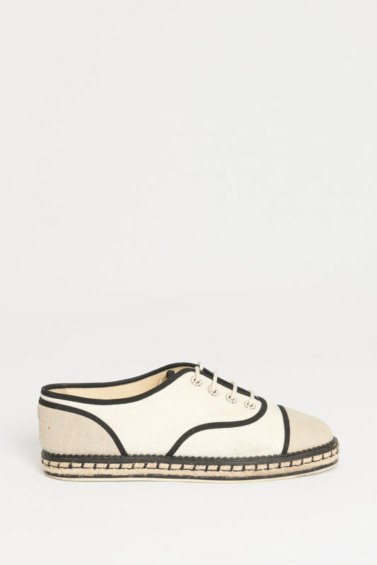 Cream Canvas Preowned Lace Up Espadrilles