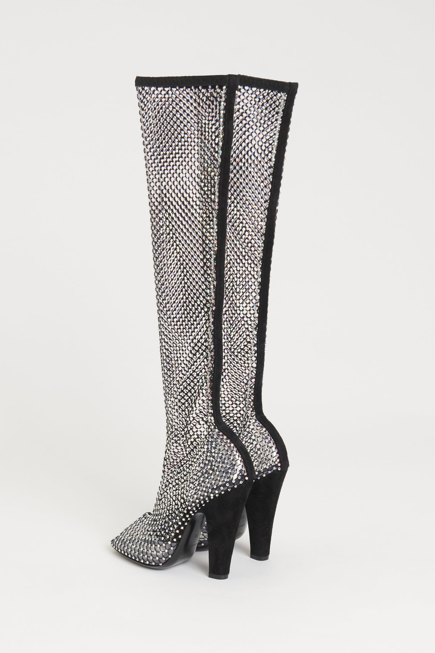 2022 Black Mesh 68 Preowned Diamante Over the Knee Boots