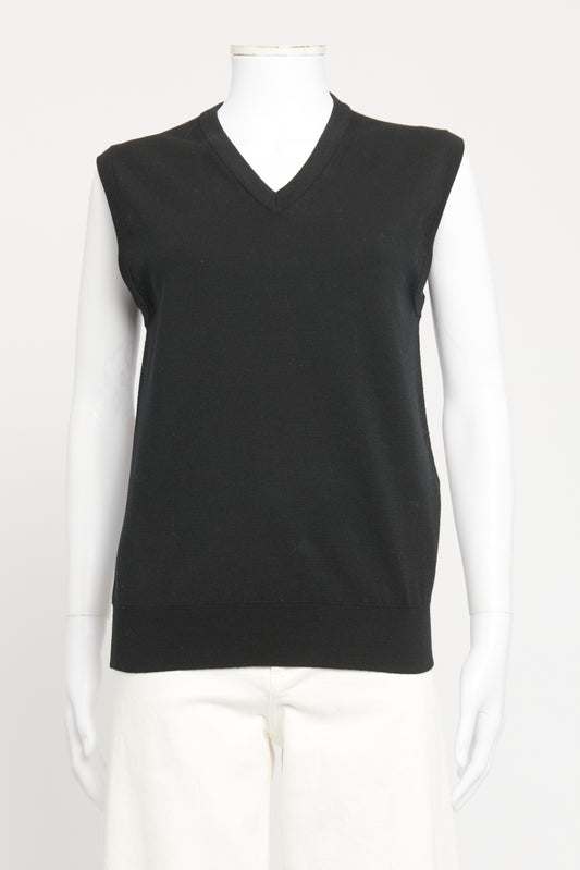 Black Wool Sleeveless Preowned Sweater Vest