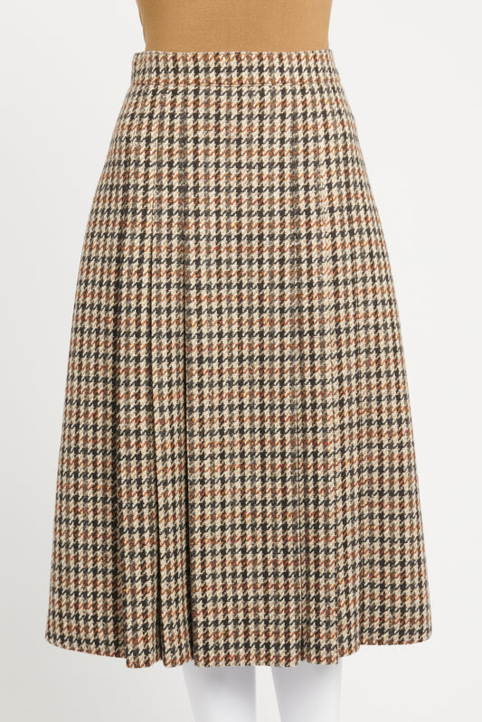 Brown Houndstooth Tweed Preowned Skirt