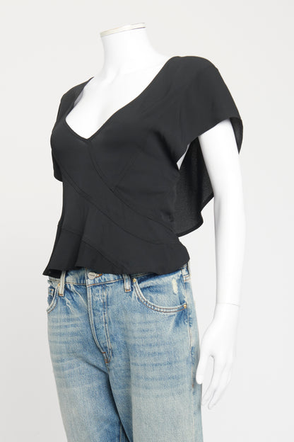 Black Rayon Preowned V-Neck Blouse