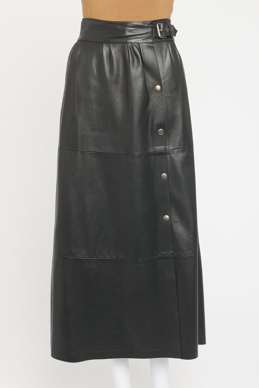 Black Leather Belted Preowned Maxi Skirt