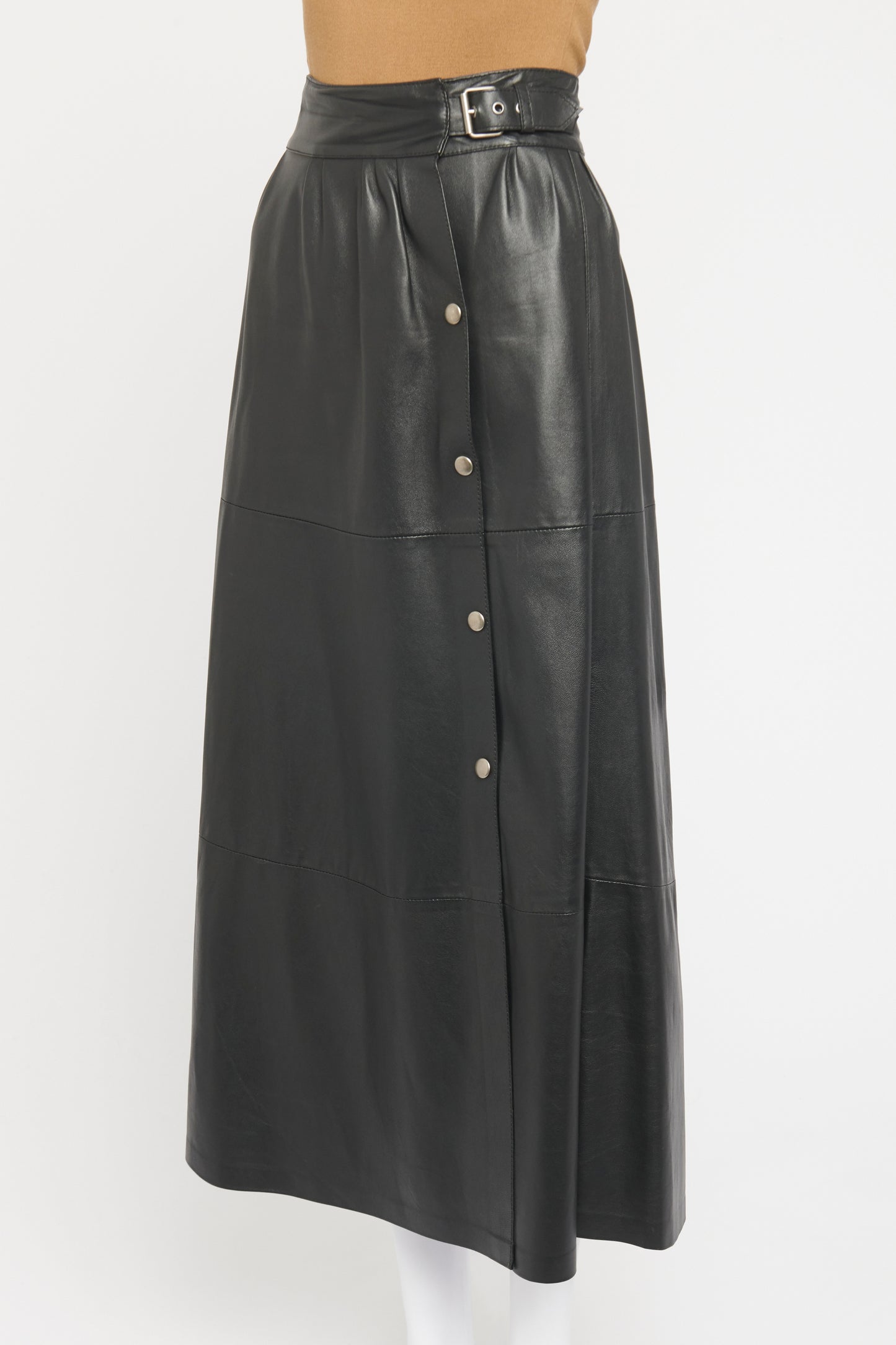 Black Leather Belted Preowned Maxi Skirt