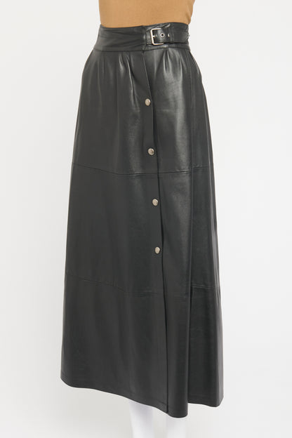 Black Leather Belted Preowned Maxi Skirt