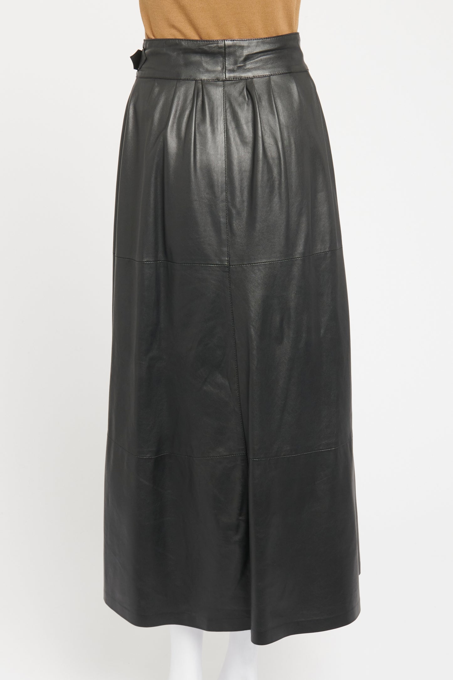 Black Leather Belted Preowned Maxi Skirt