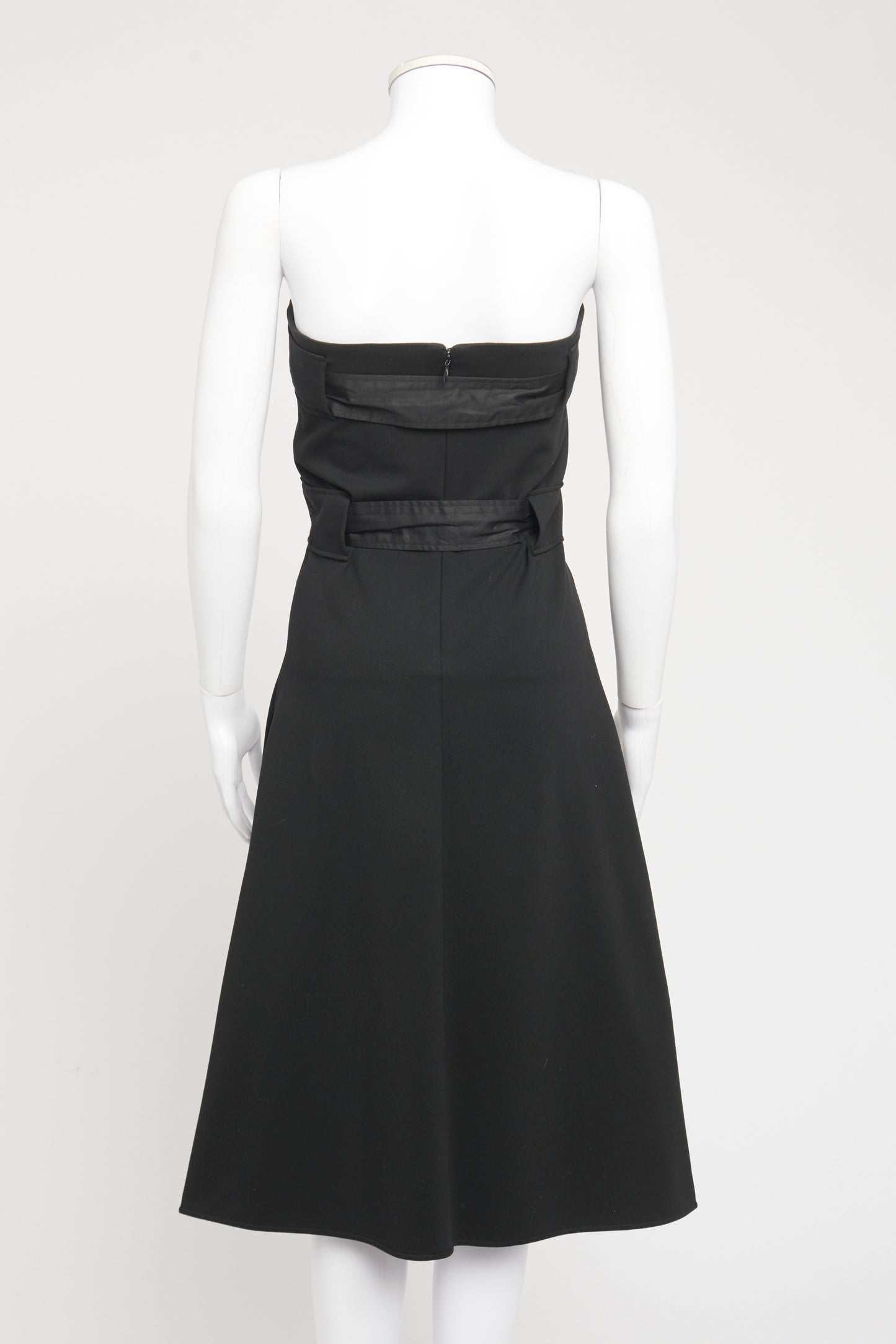 Black Belted Preowned Strapless Dress