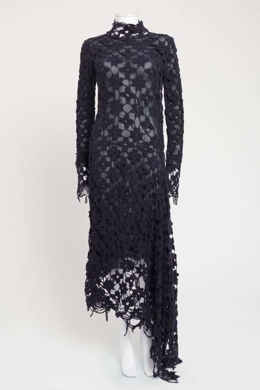 2015 Navy Blue Crochet Wool Preowned Maxi Dress