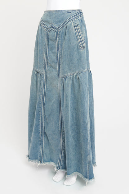 Blue Cotton Preowned Rolled Seam Maxi Skirt