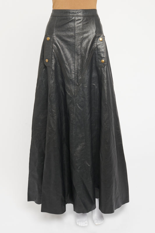 Black Leather Preowned A-Line Maxi Skirt