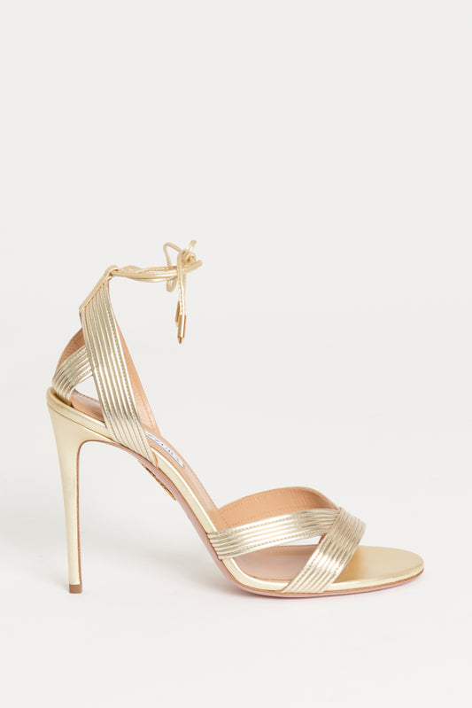 Gold Leather Preowned Lace Up Ari 105 Sandals