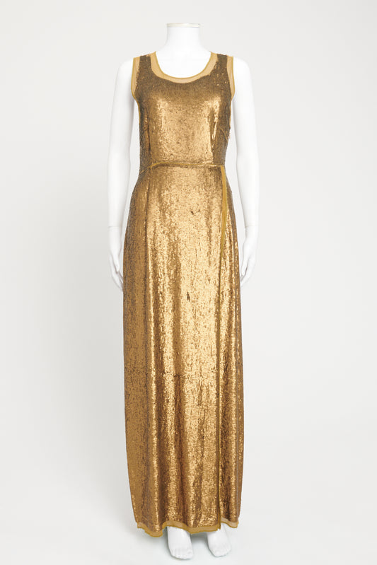Gold Silk Preowned Sequin Maxi Dress