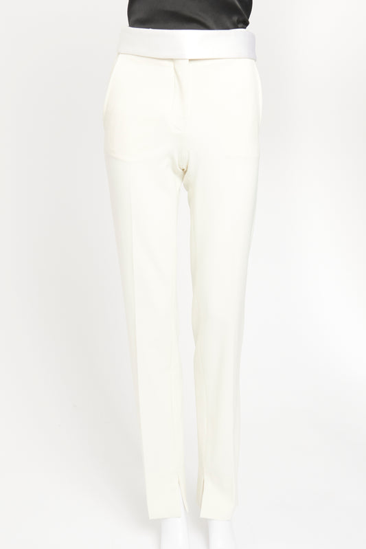 White Polyester Blend Preowned Tailored Trousers