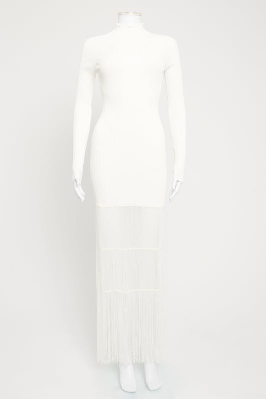 White Viscose Blend Preowned Fringed The Cedar Maxi Dress