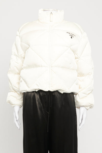 2020 White Re-nylon Preowned Gabardine Puffer Down jacket