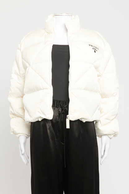 2020 White Re-nylon Preowned Gabardine Puffer Down jacket