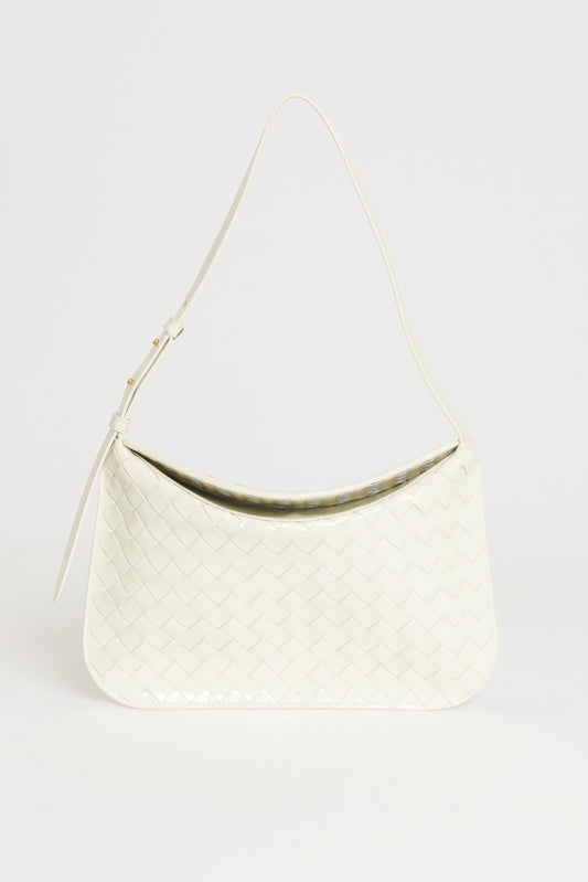 White Leather Preowned Fold-Over Shoulder Bag