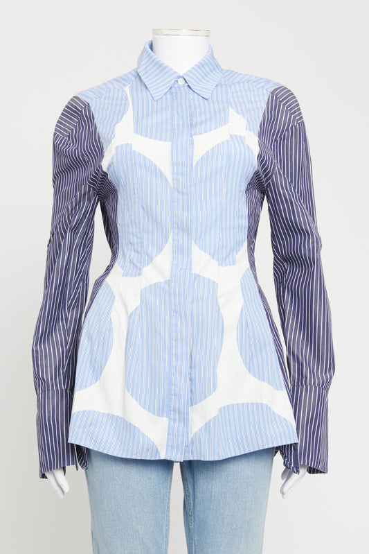 Blue and White Pinstripe Peplum Preowned Shirt