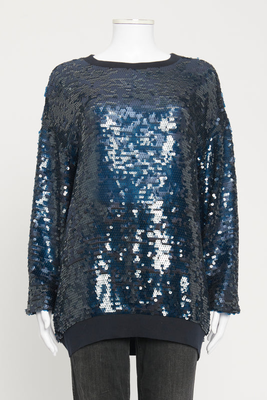 Navy Blue Sequin Preowned Top