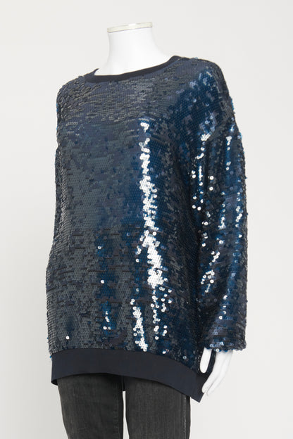 Navy Blue Sequin Preowned Top