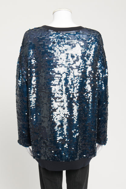 Navy Blue Sequin Preowned Top