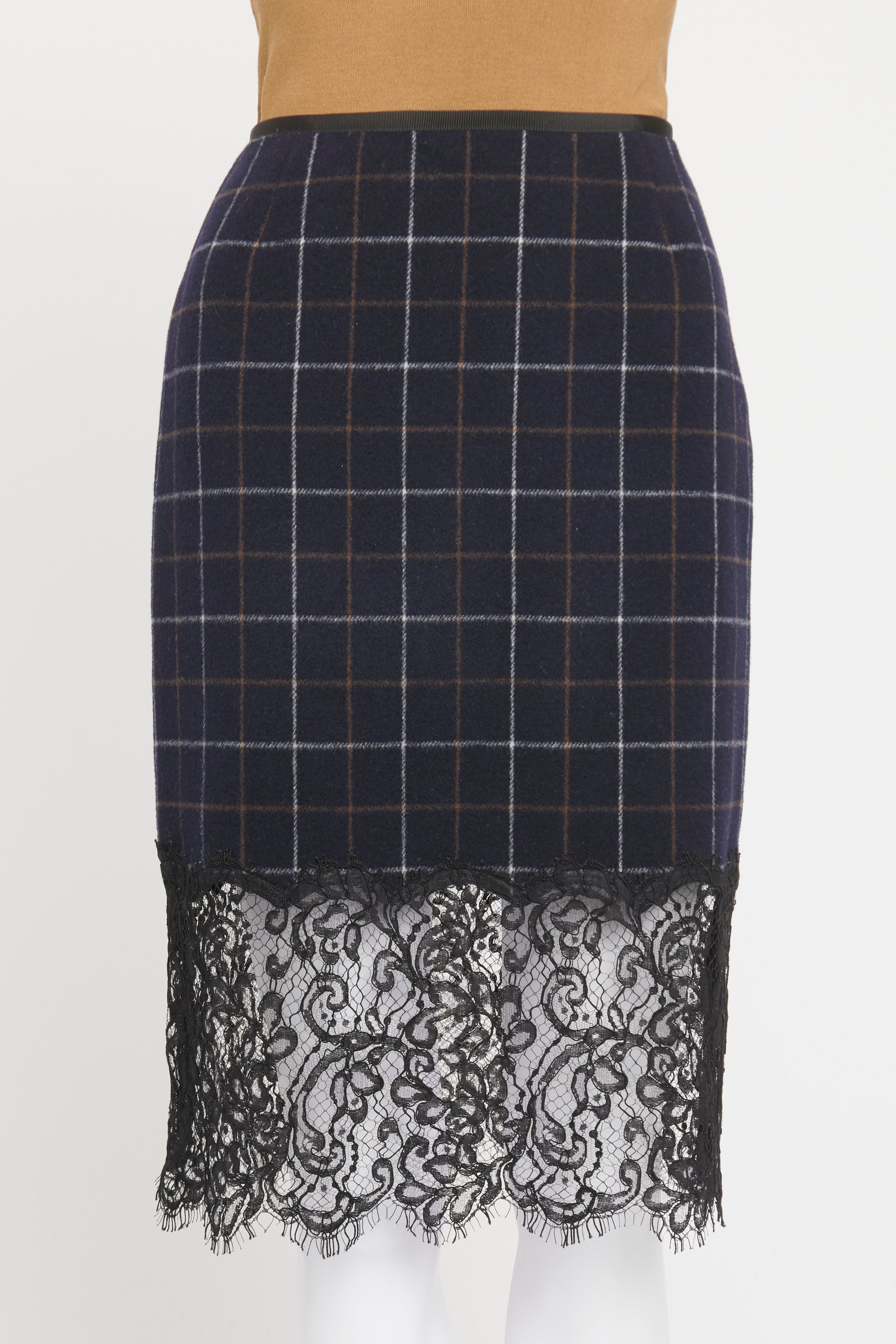 Black and white clearance check knee length skirt